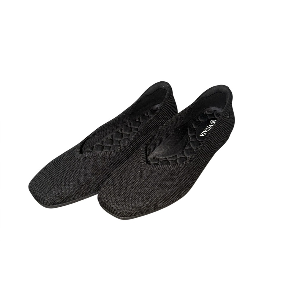 NEW Vivaia Black Margot Walker Square Toe Flats Size Size EU 40.5 US 9/9.5